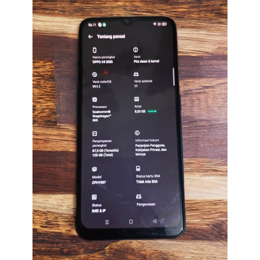 Oppo A9 2020 Ram 8/128 GB batangan original garansi second