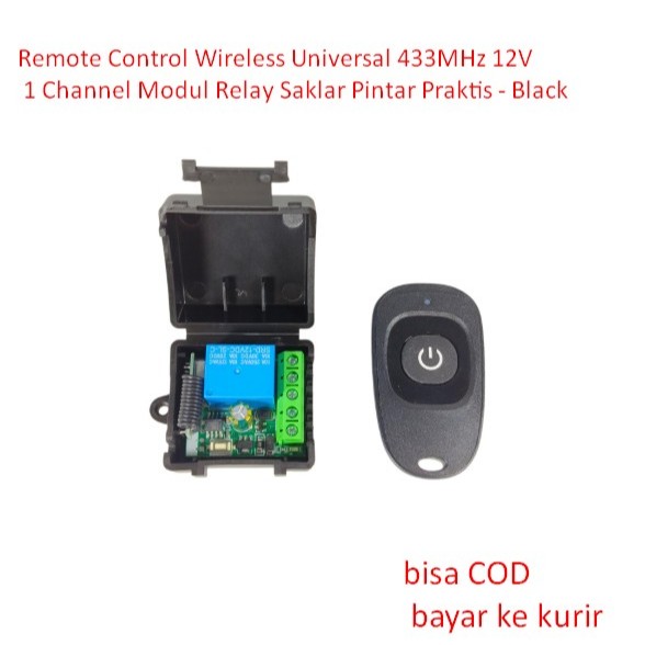 Remote Control Wireless Universal 433MHz 12V 1 Channel Modul Relay Saklar Pintar Praktis - Black