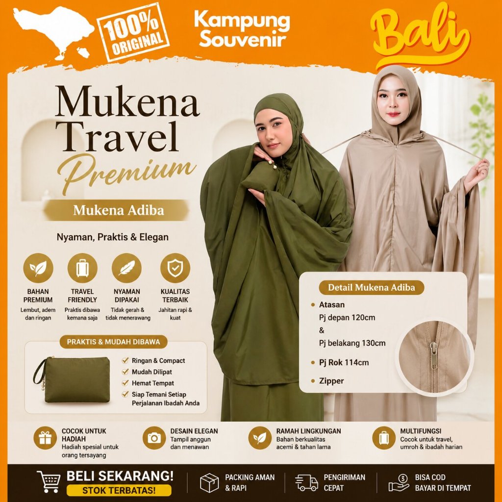 Mukena Traveling Azzura Adiba Azella Bahan Adem Oleh Oleh Khas Bali Kampung Souvenir