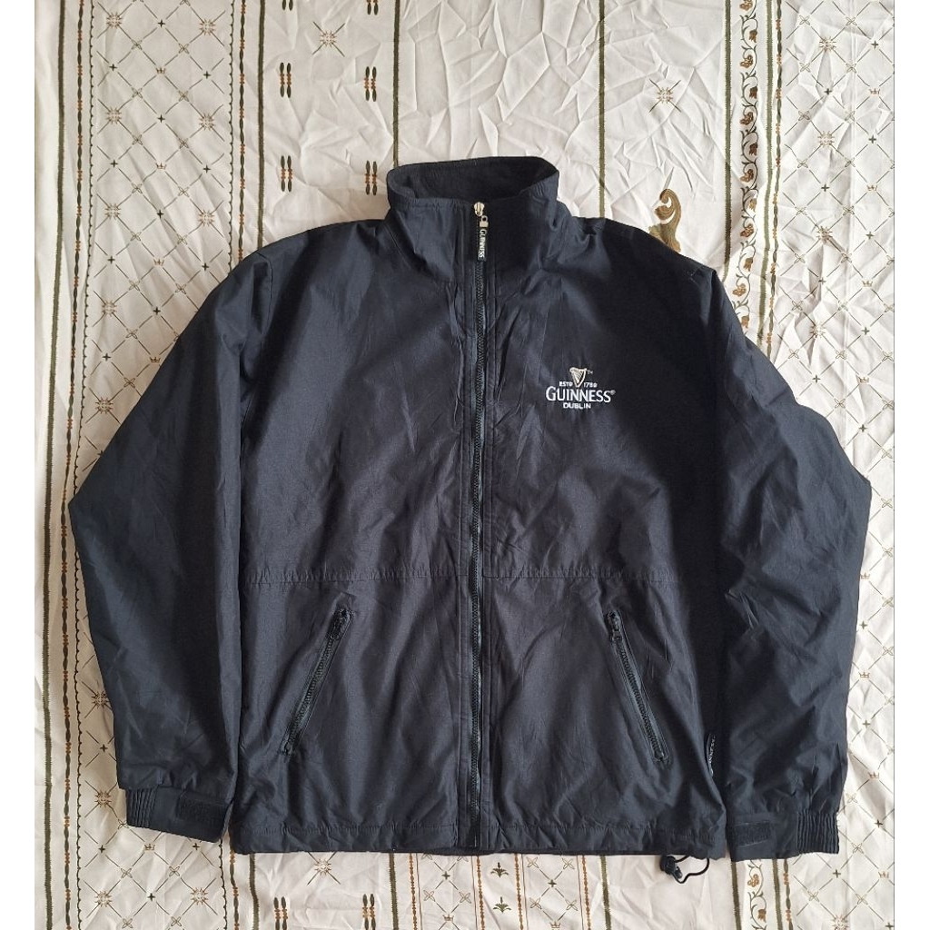 Official Guinness Merchandise Dublin Black Fleece Lined Windbreaker Jacket Size Fit L