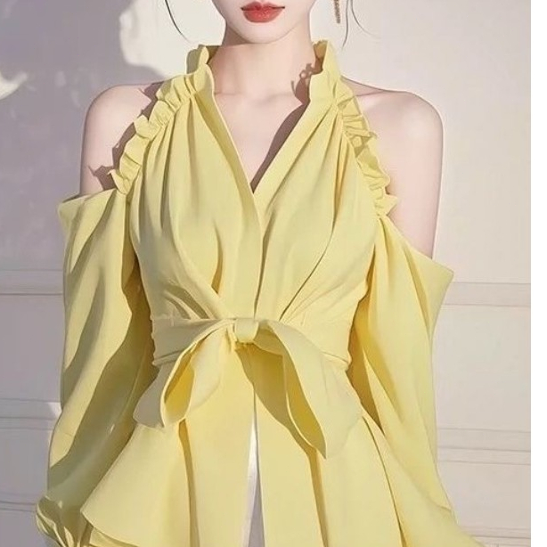 Atasan Wanita Kaos Kuning Baru Lengan Panjang