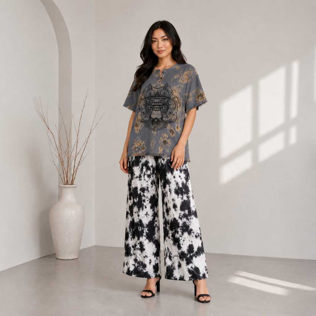 Setelan Barong Polos Bali Rayon Adem – Celana Panjang Tiedye Santai Wanita