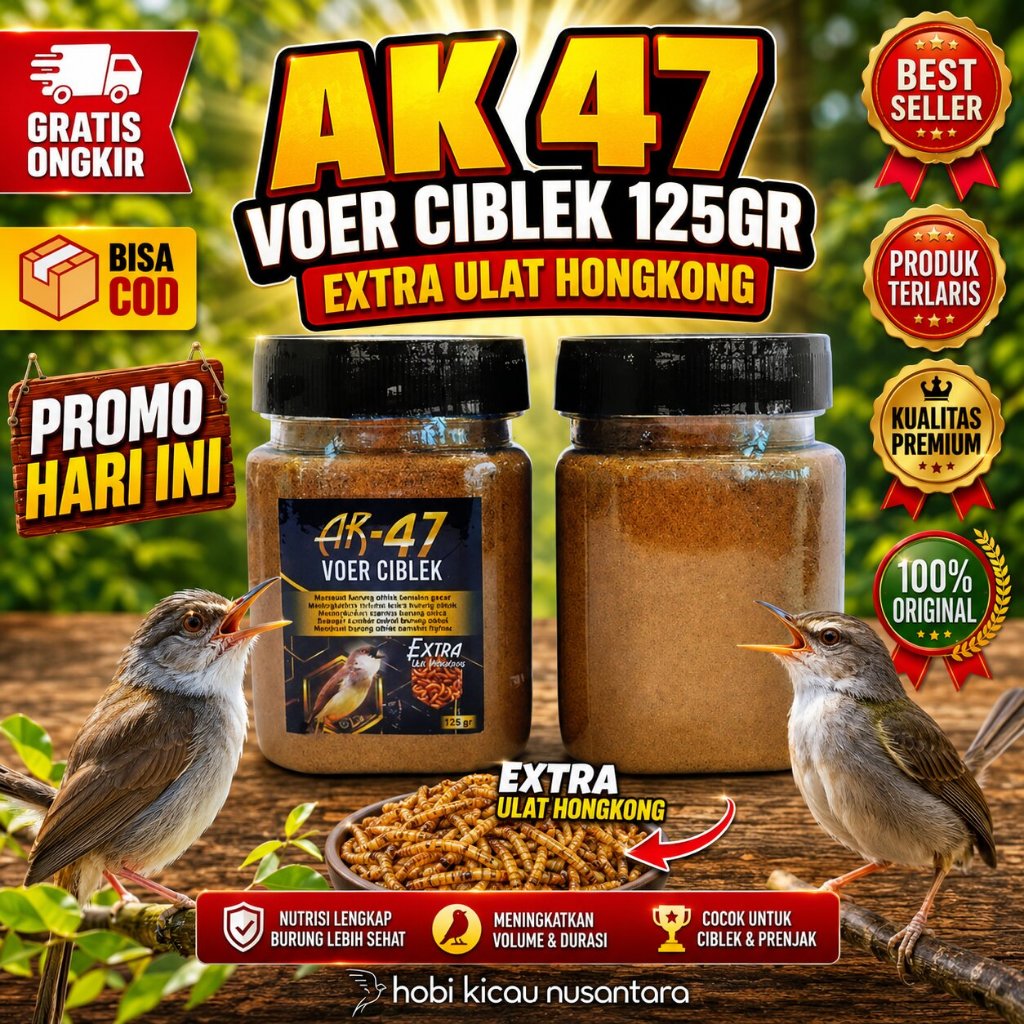 AK 47 Voer Ciblek 125gr Extra Ulat Hongkong Pakan Voer Pur Burung Ciblek Kristal Sawah Jawa Prenjak 