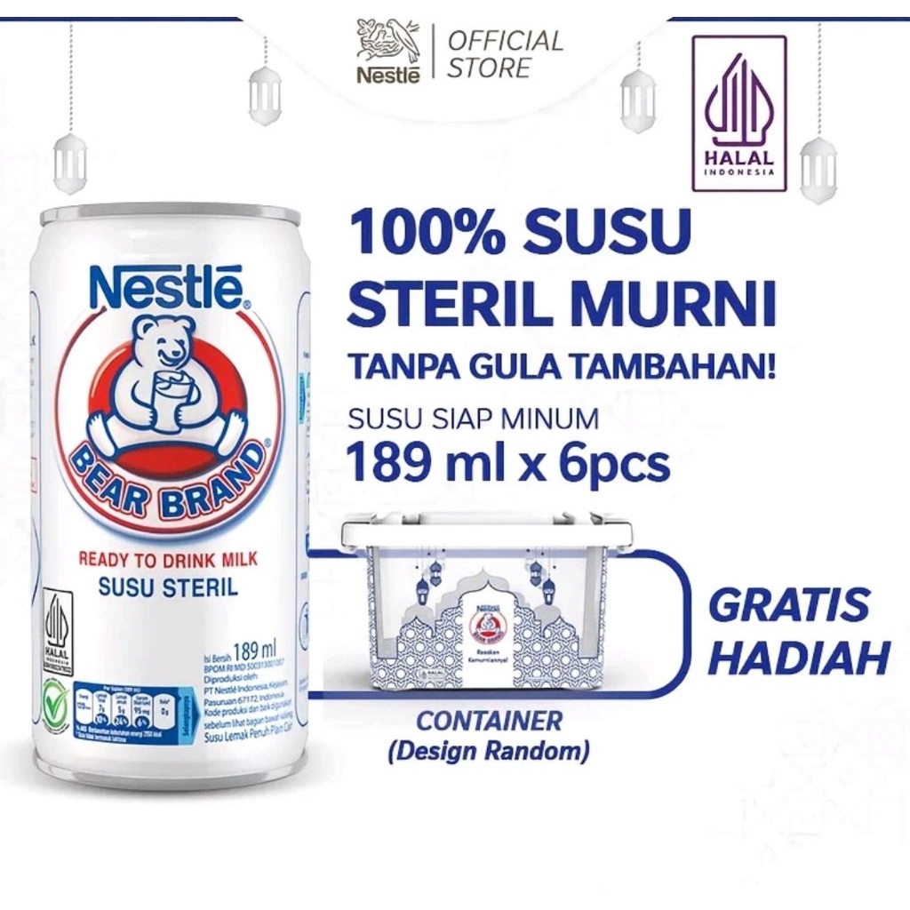 6 PCS BEAR BRAND Susu  Siap Minum 189ml free Container box