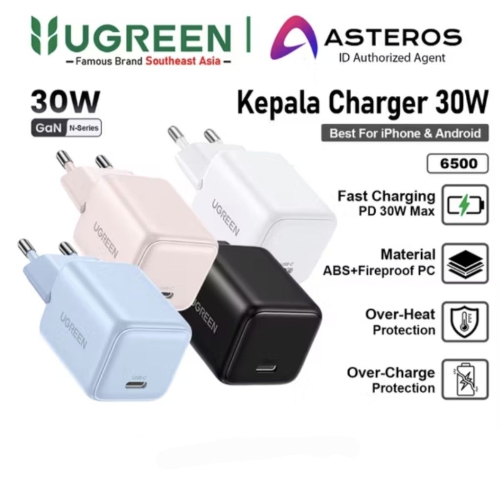 Adaptor Kepala Charger iPhone Type C Ugreen Mfi GaN 30W