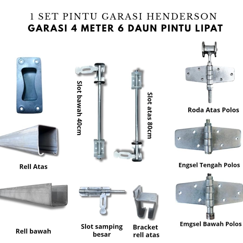Set Rel Pintu Lipat Garasi Henderson Panjang 4 Meter Untuk 6 Daun Pintu Tipe Aksesoris Kupu