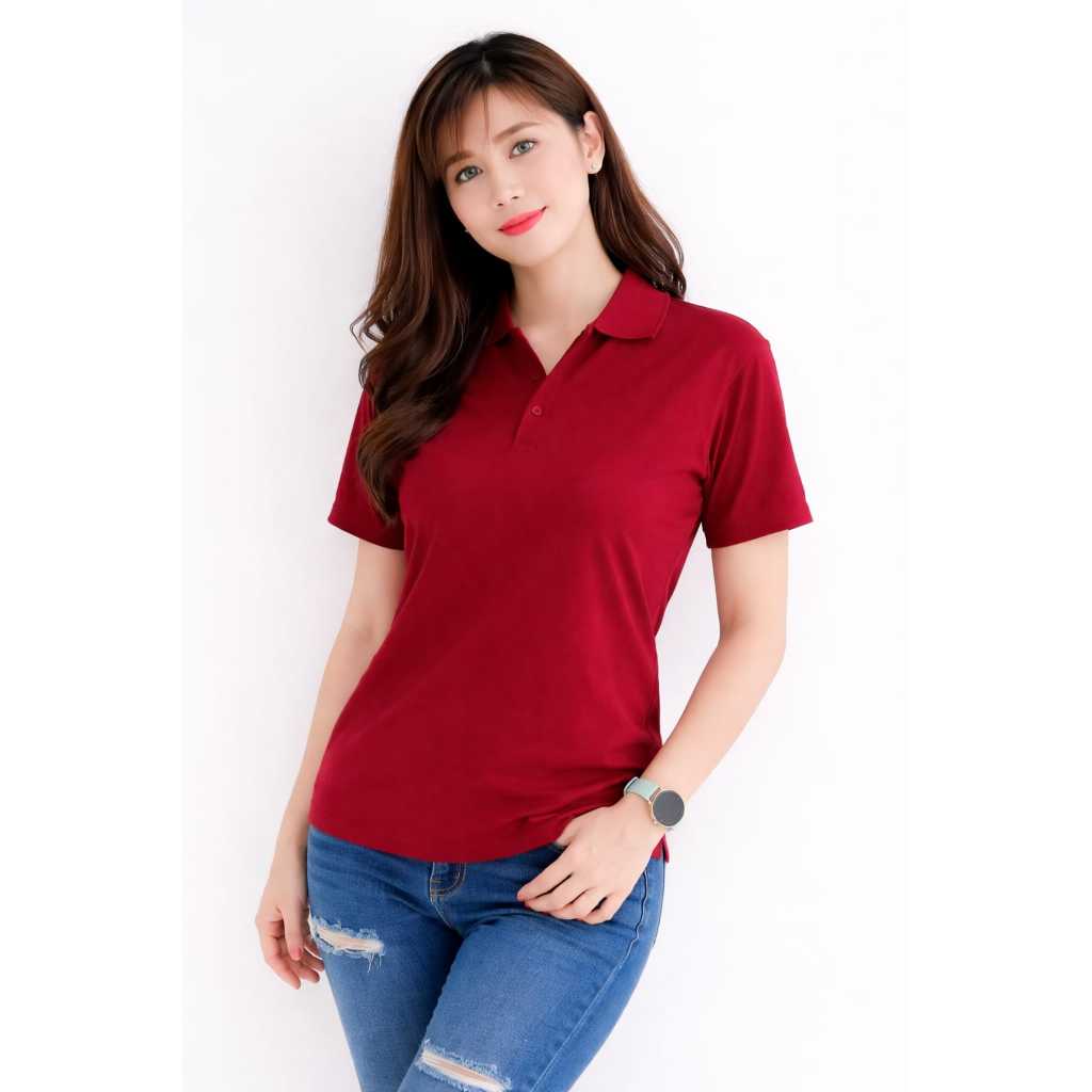 Kaos kerah wanita Merah Maroon lengan pendek winstar / Polo Shirt Wanita / Kaos Kerah Marun Polos