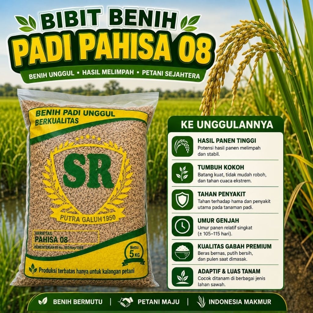 (5 KG) Benih padi Hibrida paisa 08 Benih Bibit Padi unggul pahisa08 kemasan 5-Kg unggul original