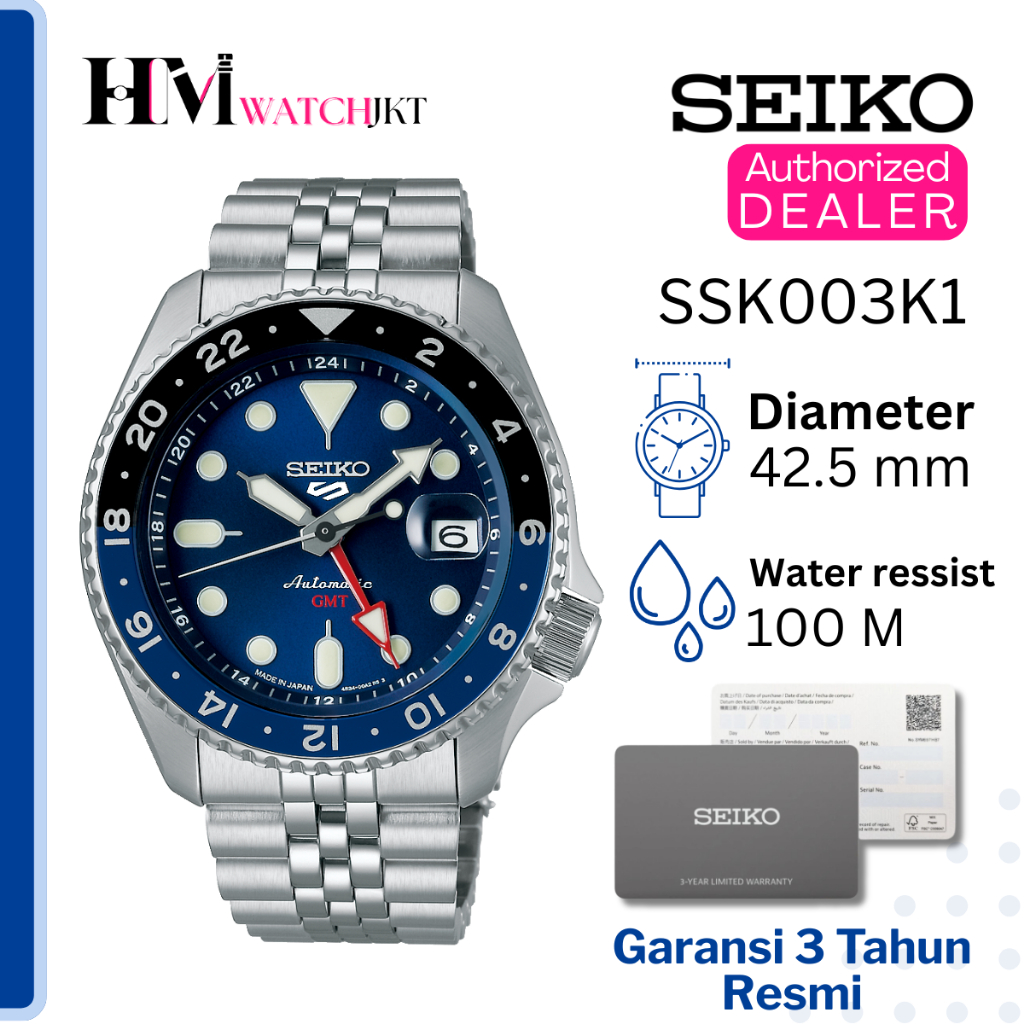SEIKO 5 Sport GMT SSK003K1 Jam Tangan Pria Original Analog Automatic GMT Diver Antiair