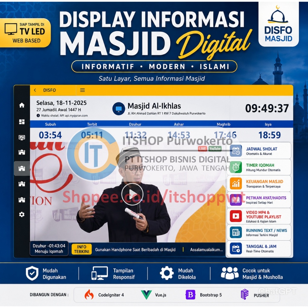 Source Code Aplikasi Web Display Informasi Masjid menggunakan Codeigniter 4