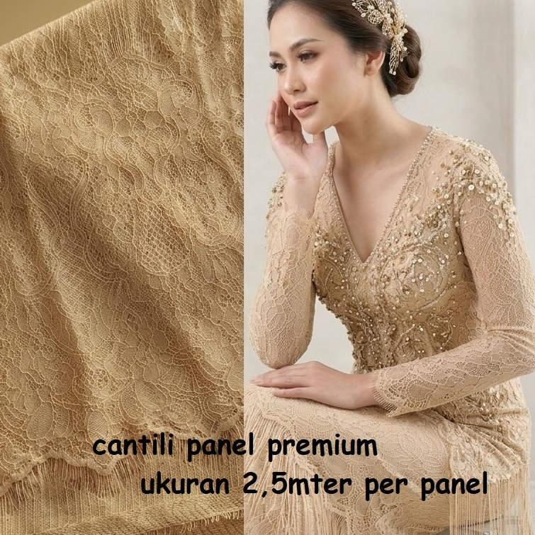 KAIN SANTILI PANEL KAIN CANTILI PANEL CHANTILY PANEL GRADE PREMIUM BORDIR TIMBUL HALUS LEMBUT