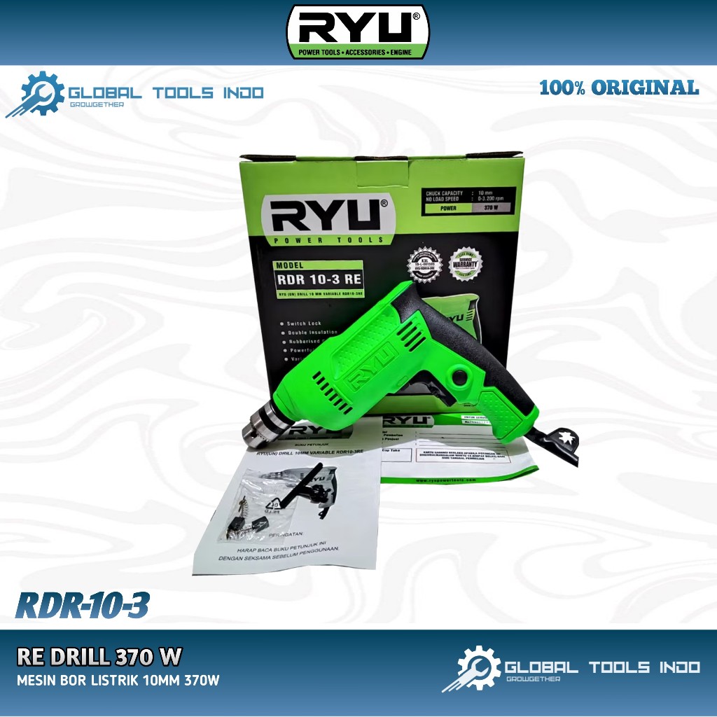 Mesin Bor Listrik Besi Kayu Baja Ringan Gypsum 10 MM Bolak Balik RDR 10-3 RE ORINAL RYU