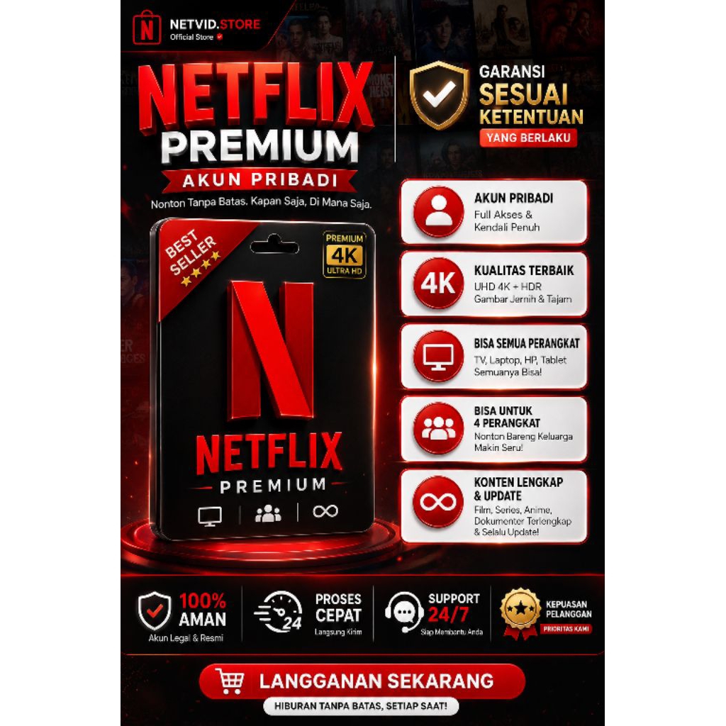 Netflixxx Premium Private/Sharing 4k 100% Amanah Full Garansi Aman & Terpercaya {VI}