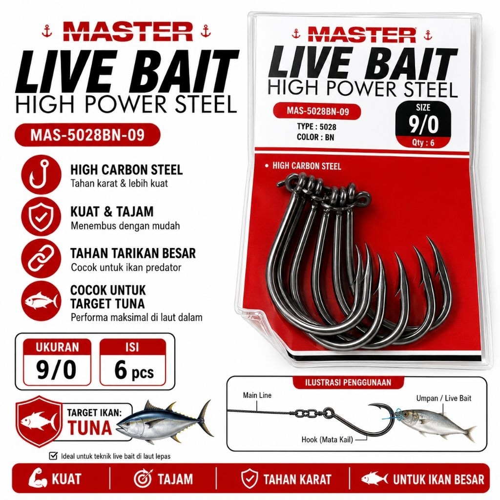 Kail Pancing Tuna Live Bait Master High Carbon