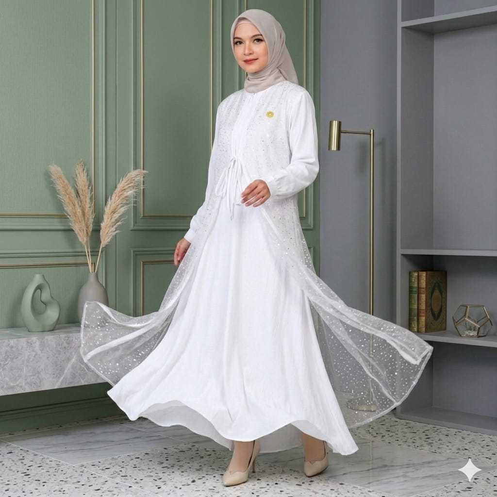 Aisha Dress Gamis Polo Linen Premium Kombinasi Brokat