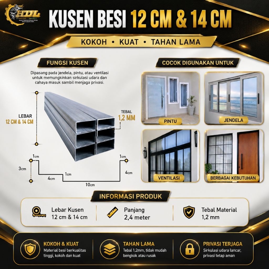 Kusen Besi Pintu & Jendela 12 cm / 14 cm – Plat 1.2 mm Panjang 2.4 Meter | Kusen Besi Pintu Dan Jend