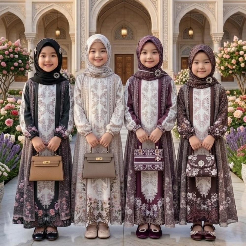 Gamis Ceruty Babydoll Set Hijab Anak perempuan  rompi renda anak perempuan usia 3 - 12 tahun / baju 