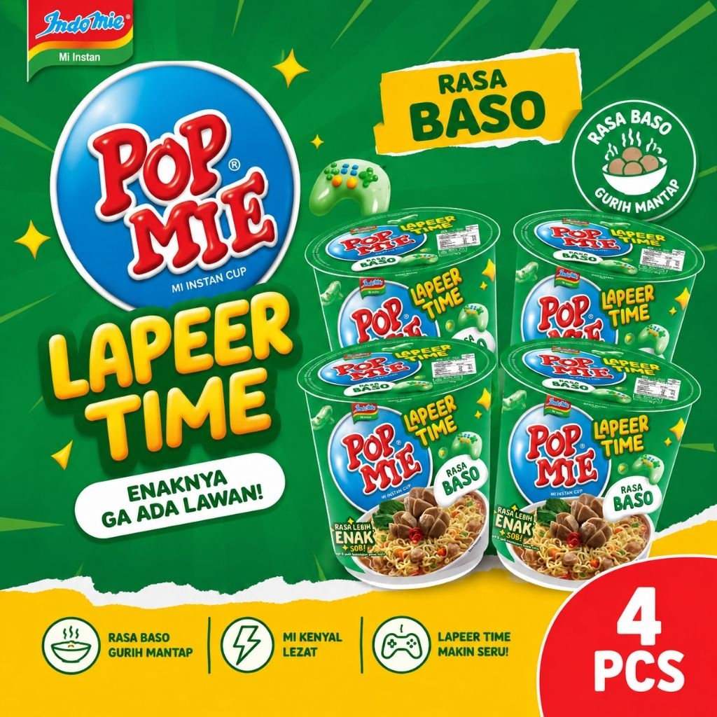 Pop Mie Baso Cup Isi 4 PCS | Mie Instan Cup Rasa Baso