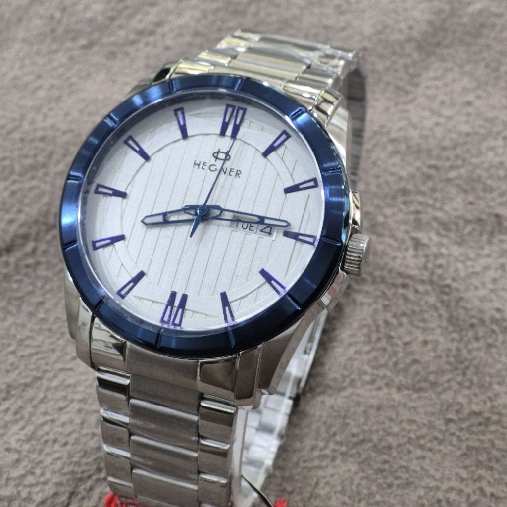 Hegner HW 5058 G Jam Tangan Pria Stainless Steel Silver Ring Blue