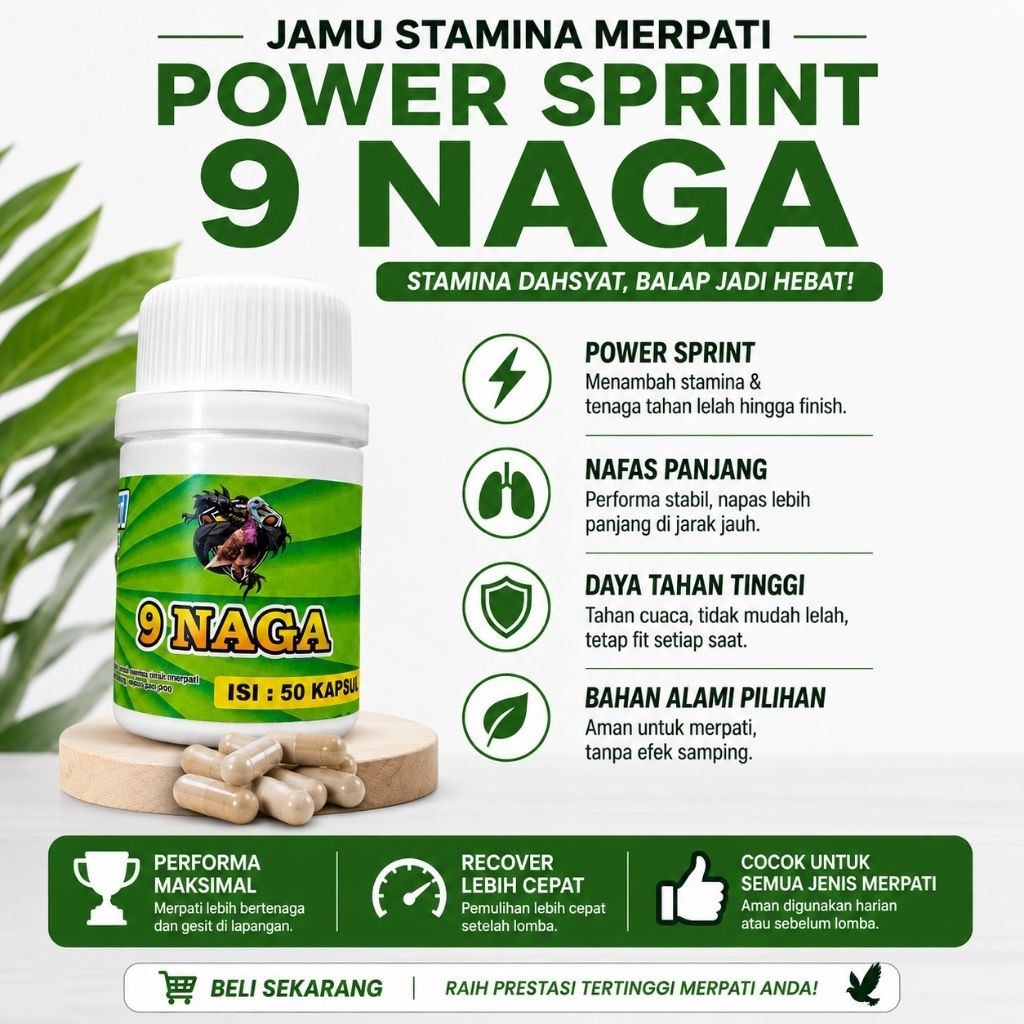 Jamu Merpati 9 Naga Power Sprint (50 Kapsul) - Otot Kuat, Nafas Panjang, Juara Kontes