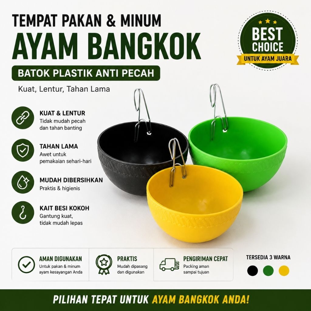 Tempat Pakan Minum Ayam Bangkok Batok Plastik Anti Pecah Premium | Wadah Pakan Ayam Bangkok Gantung 