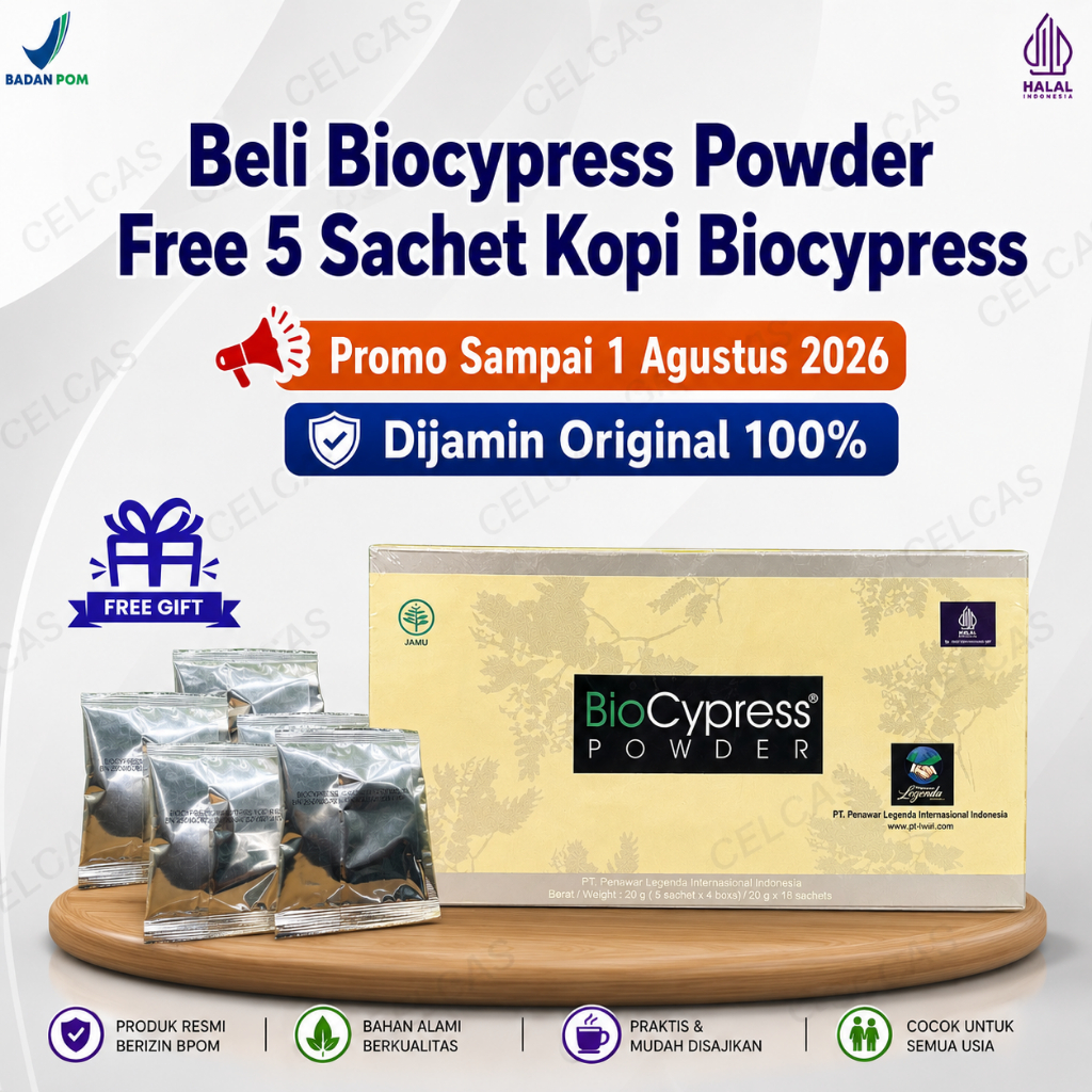 Promo 5 Sachet Kopi Biocypress BioCypress Biocypres Powder Bubuk Serbuk 1 Kotak Besar 100% Asli Orig