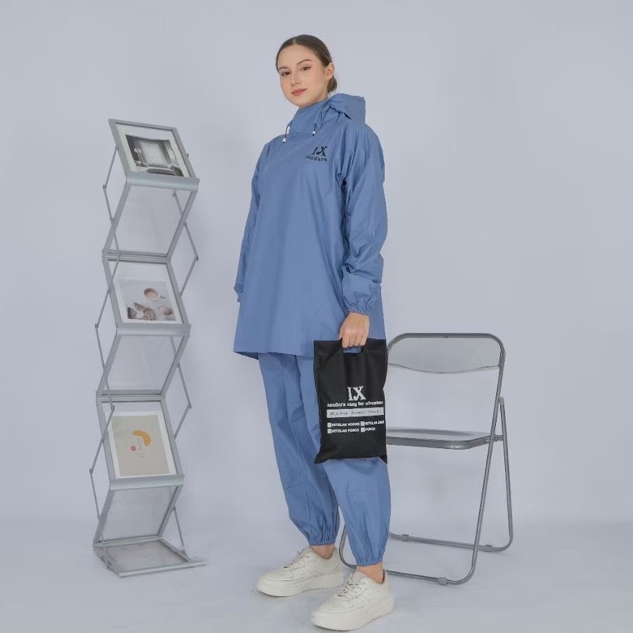 jas hujan Hoodie Joger setelan pria wanita Dewasa bahan PVC PREMIUM