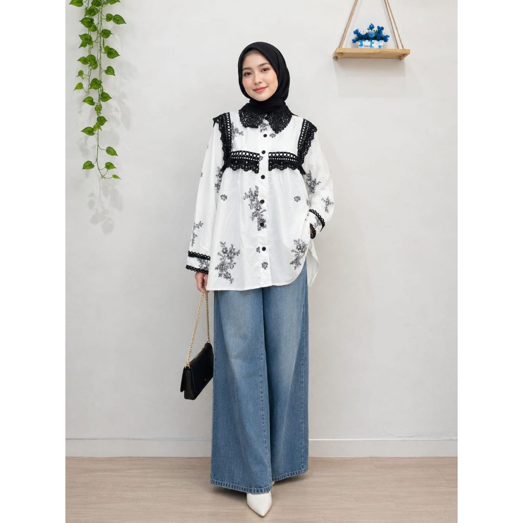 New Atasan katbor mix renda VNS Wanita terbaru/blouse Wanita/Atasan VNS import/blouse katun bordir w