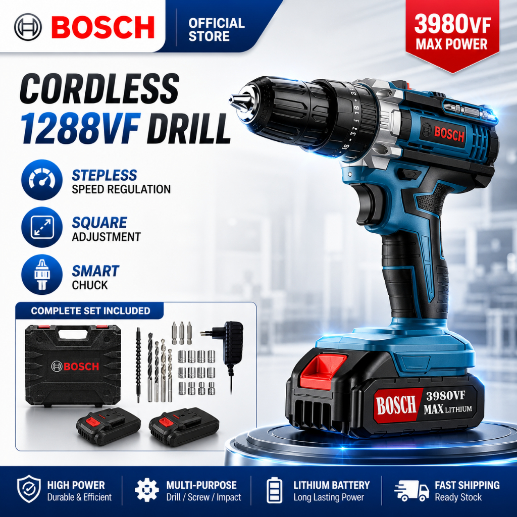 BOSCH bor listrik 388vf Mesin bor 2baterai cas bor listrik bor tangan baterai besi tembok Beton kayu