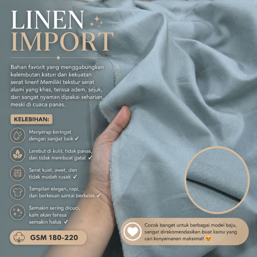 kain katun linen // linen polos // linen import // linen meteran