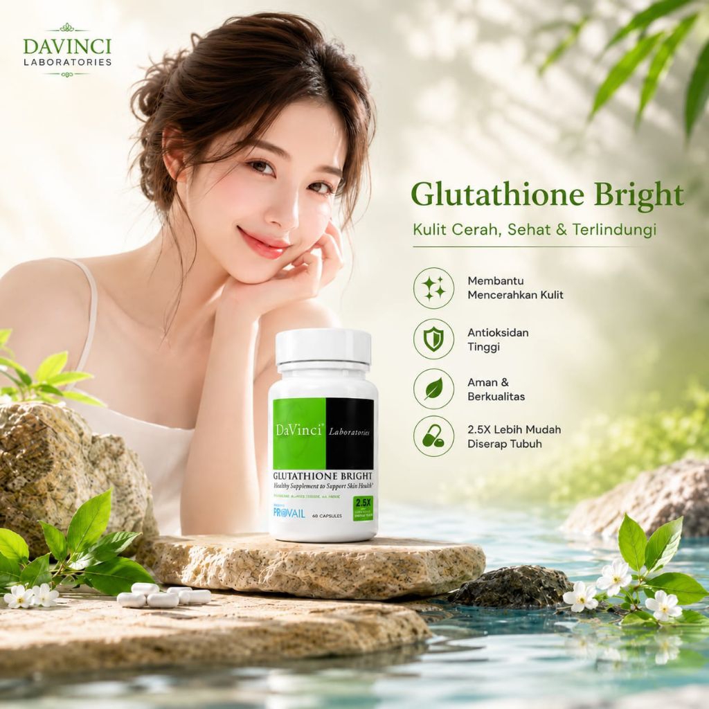 DAVINCI GLUTATHIONE WHITENING ORIGINAL ISI 60 KAPSUL SUPLEMEN PEMUTIH KULIT BADAN PRIA WANITA