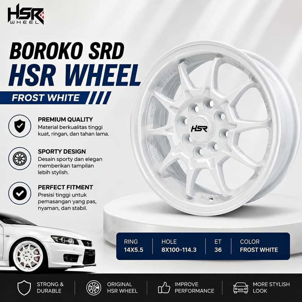 Velg Racing Ring 14 Mobil Avanza/Xenia Jual Velg HSR BOROKO SRD R14 Baut 4 Warna White