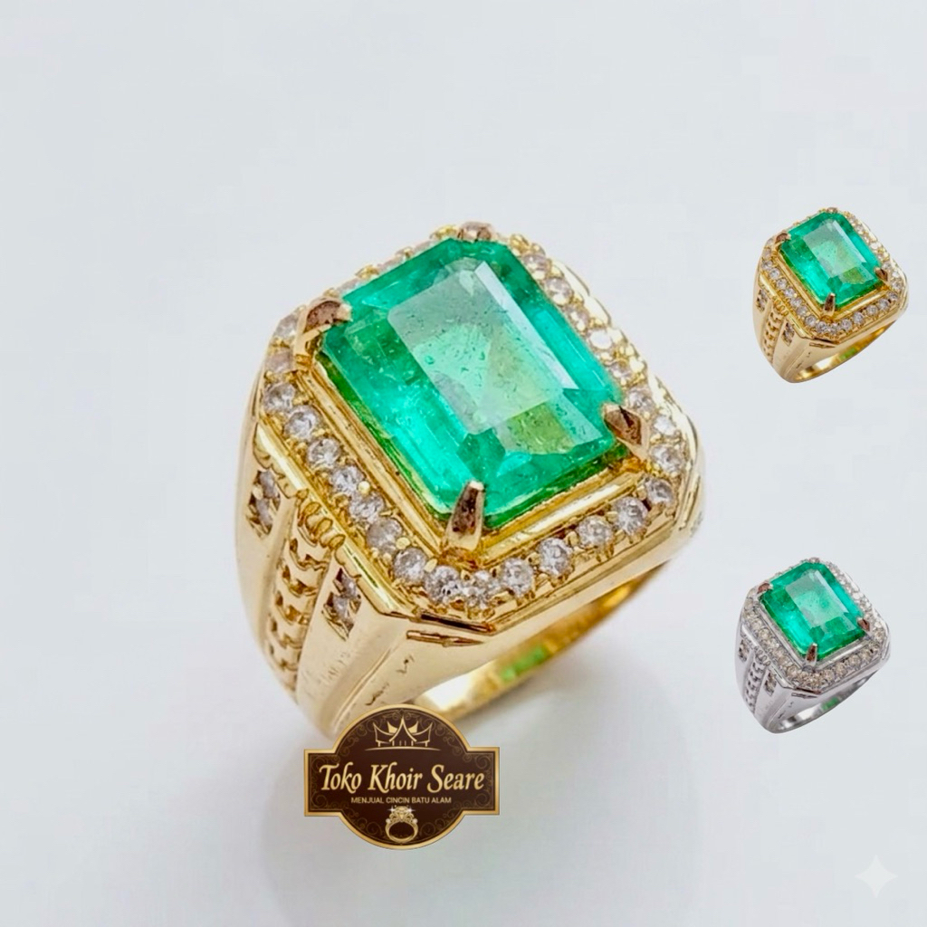 Cincin Batu Zamrud Catam Langka Natural 10x12 Super Mewah Elegan Minimalis Size Kantoran