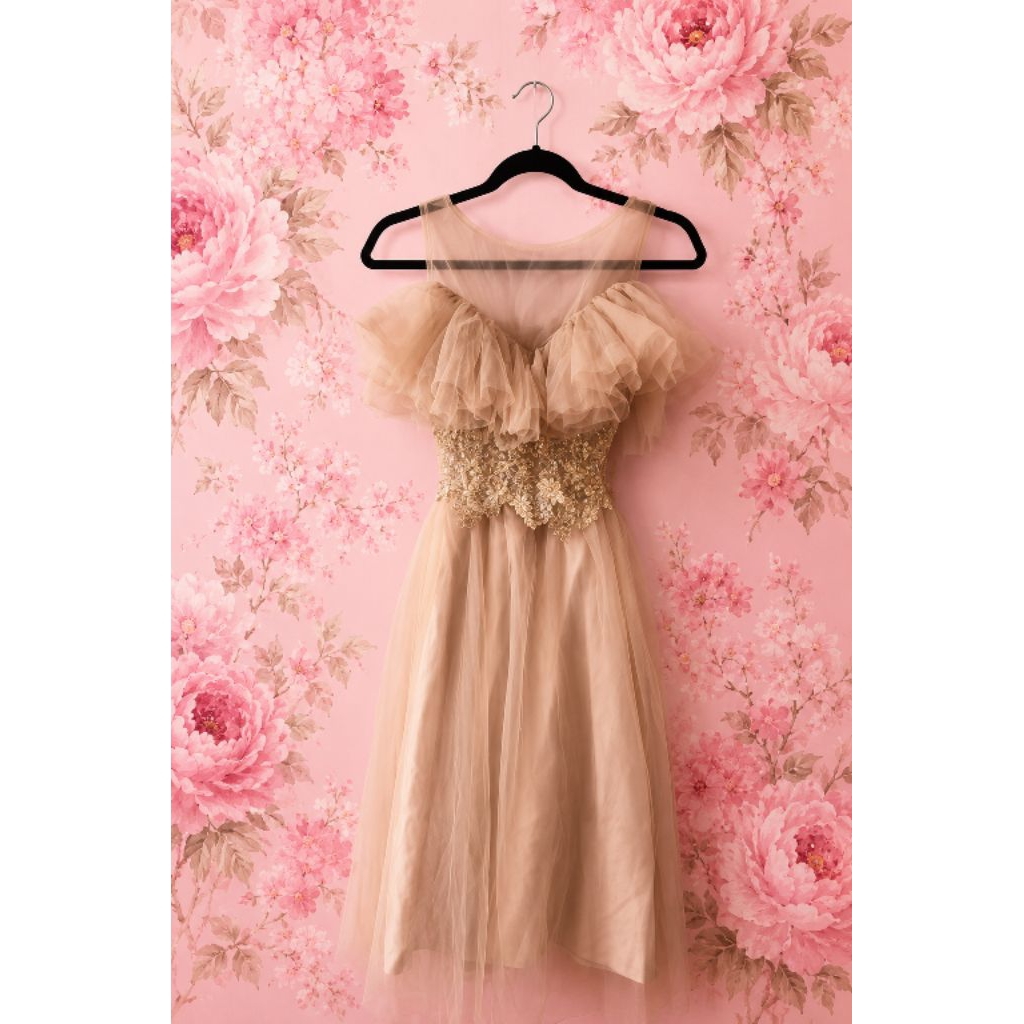 Champagne Tulle Dress Embroidered