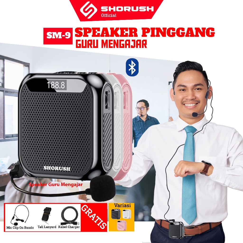 Shorush SM-9 Speaker Ikat Pinggang Portable Waistband Mini Bluethooth Dengan Microphone Clip on Band