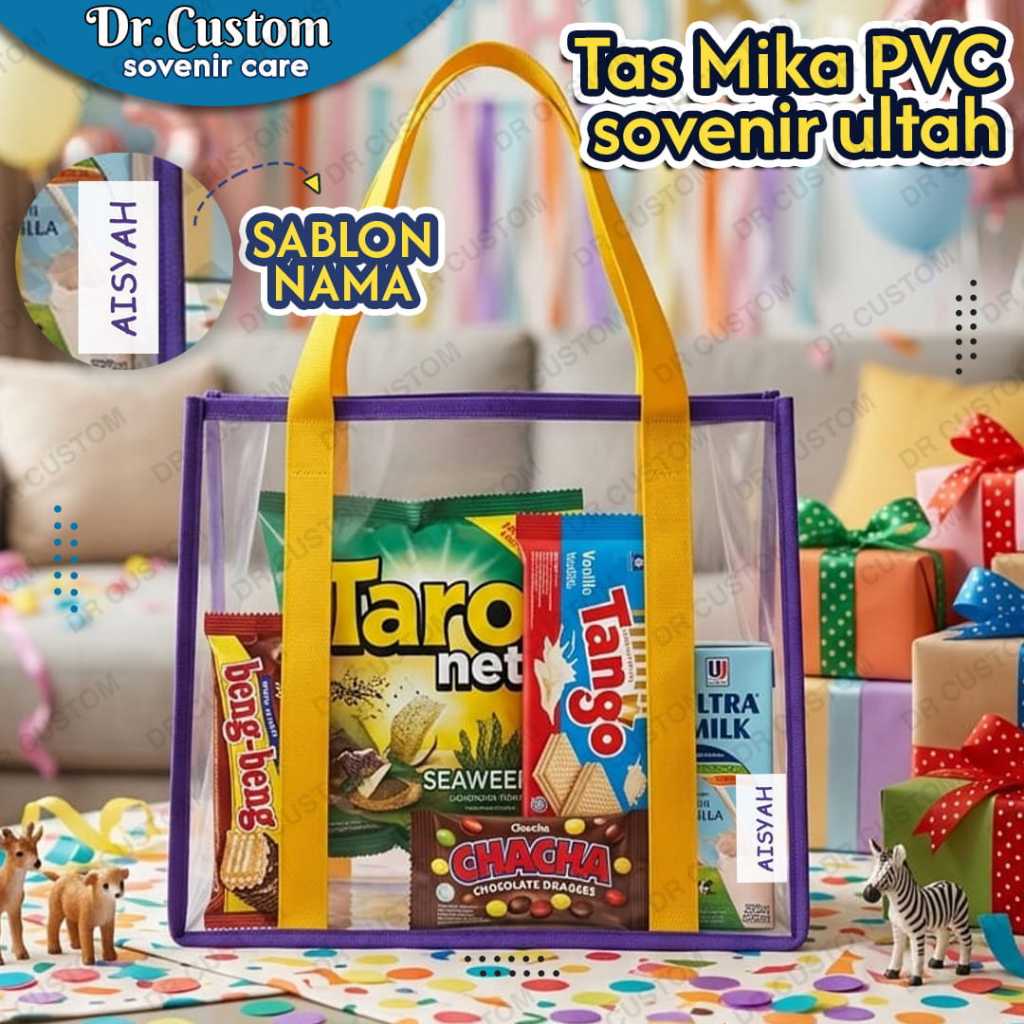 DR CUSTOM - TAS MIKA SOVENIR ULANGTAHUN - TOTEBAG MIKA SNACK ULANGTAHUN ANAK - TAS MIKA PVC TEBAL - 