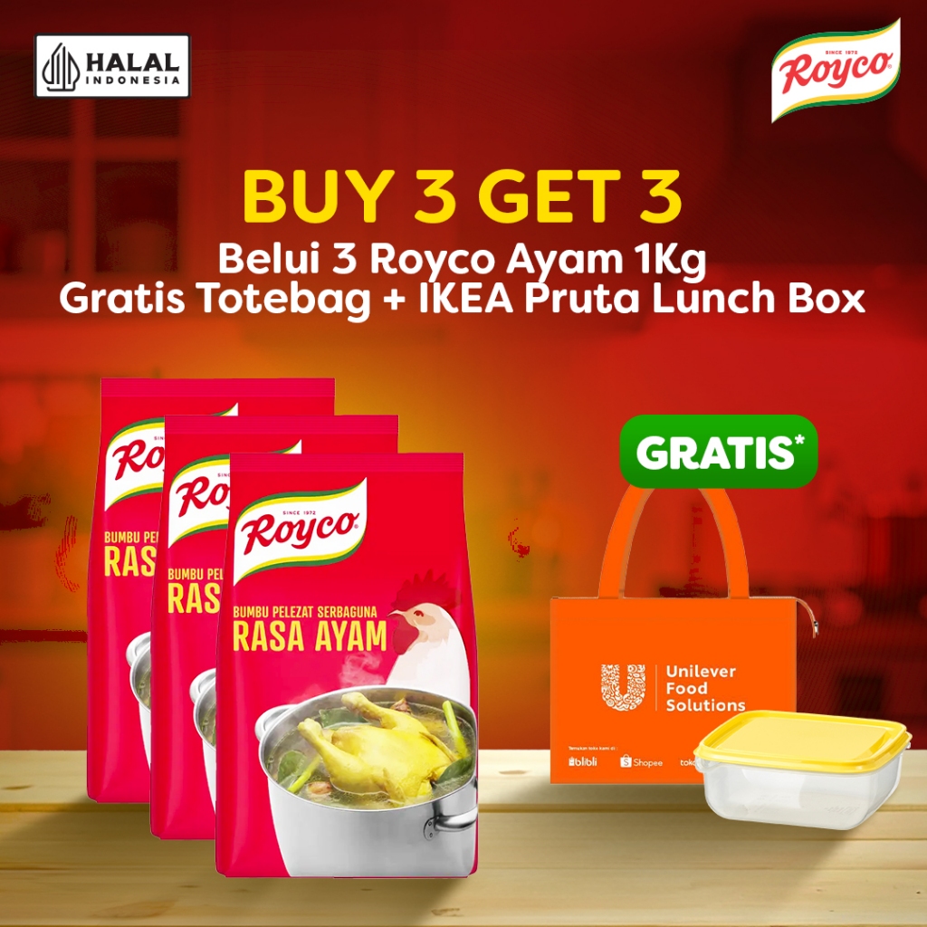 [BUY 3 GET 3] Royco Ayam 1kg x3 FREE IKEA Pruta Lunch Box + UFS Premium Totebag