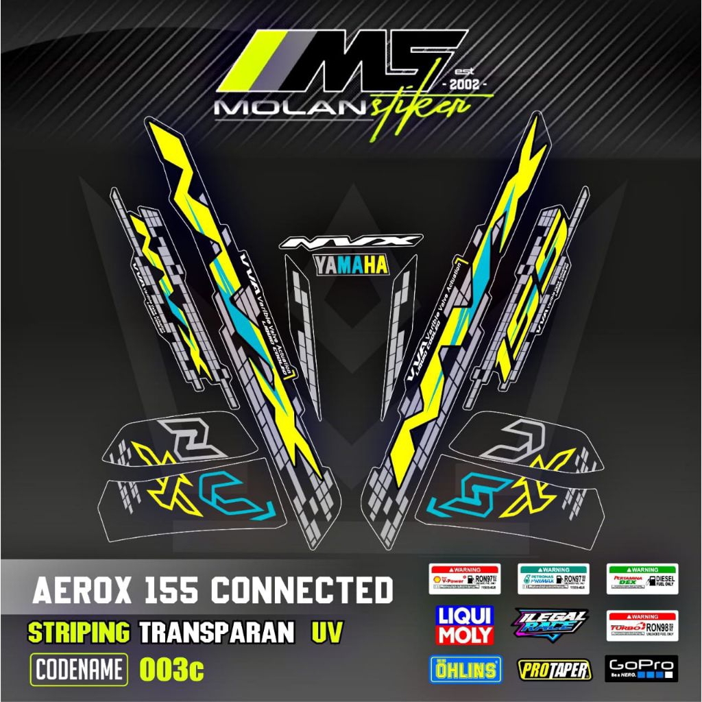 Decal Sticker Striping Variasi Transparan Uv NVX Aerox 155 Connected 2020-2024 Aerox V2 Aerox Gen 2 