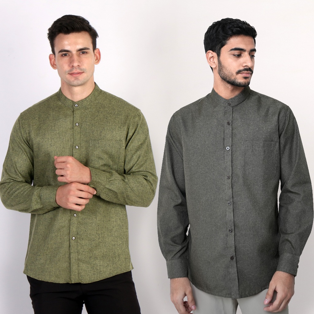 Casella Kemeja Pria Lengan Panjang Kerah Shanghai Polos | Kemeja Koko Two Tone