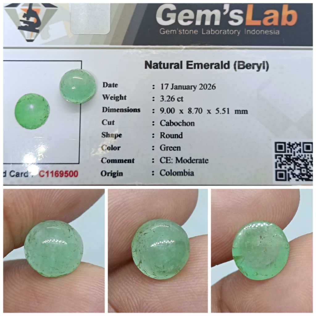 Natural Emerald Beryl Colombia 3,2ct memo GLI Zamrud Columbia