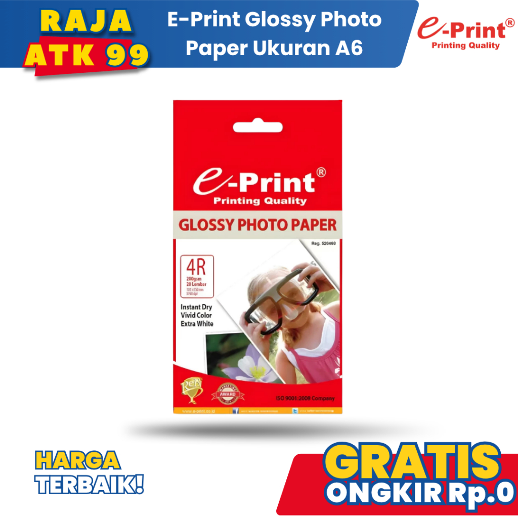 E-print Glossy Photo Paper Ukuran A6 4R 200 Gsm Polaroid Kertas Foto Isi 20 Lembar - Pak