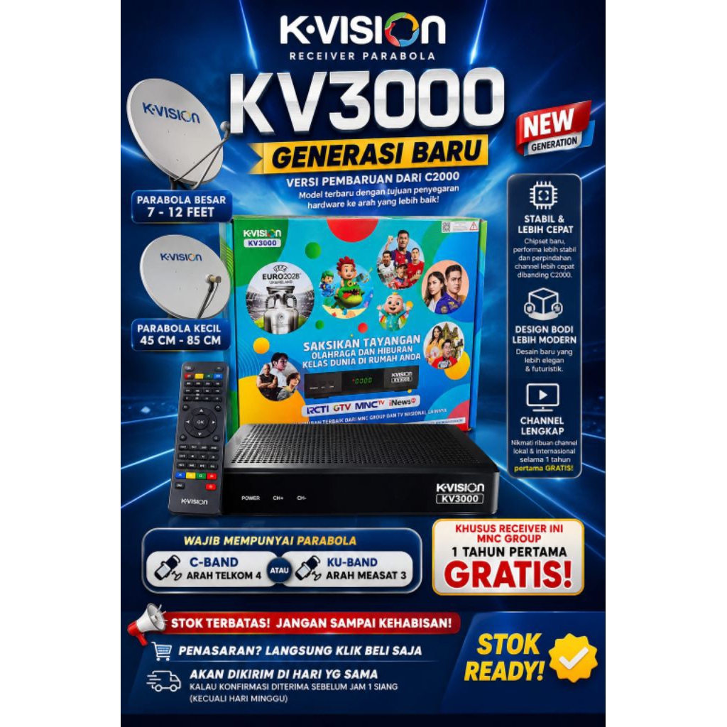 parabola kvision C3000 tanpa pasang