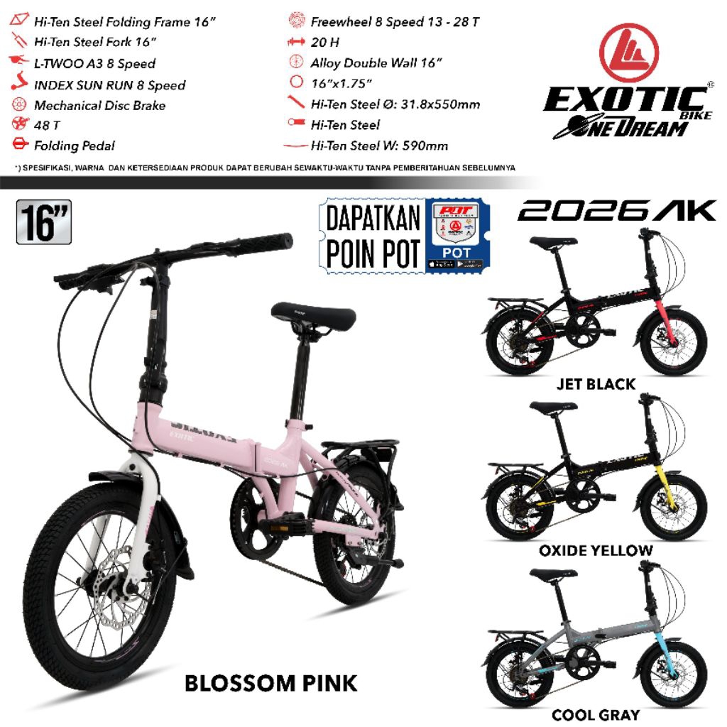 Sepeda Lipat 16 inc 2026 AK 8speed Exotic Foldingbike