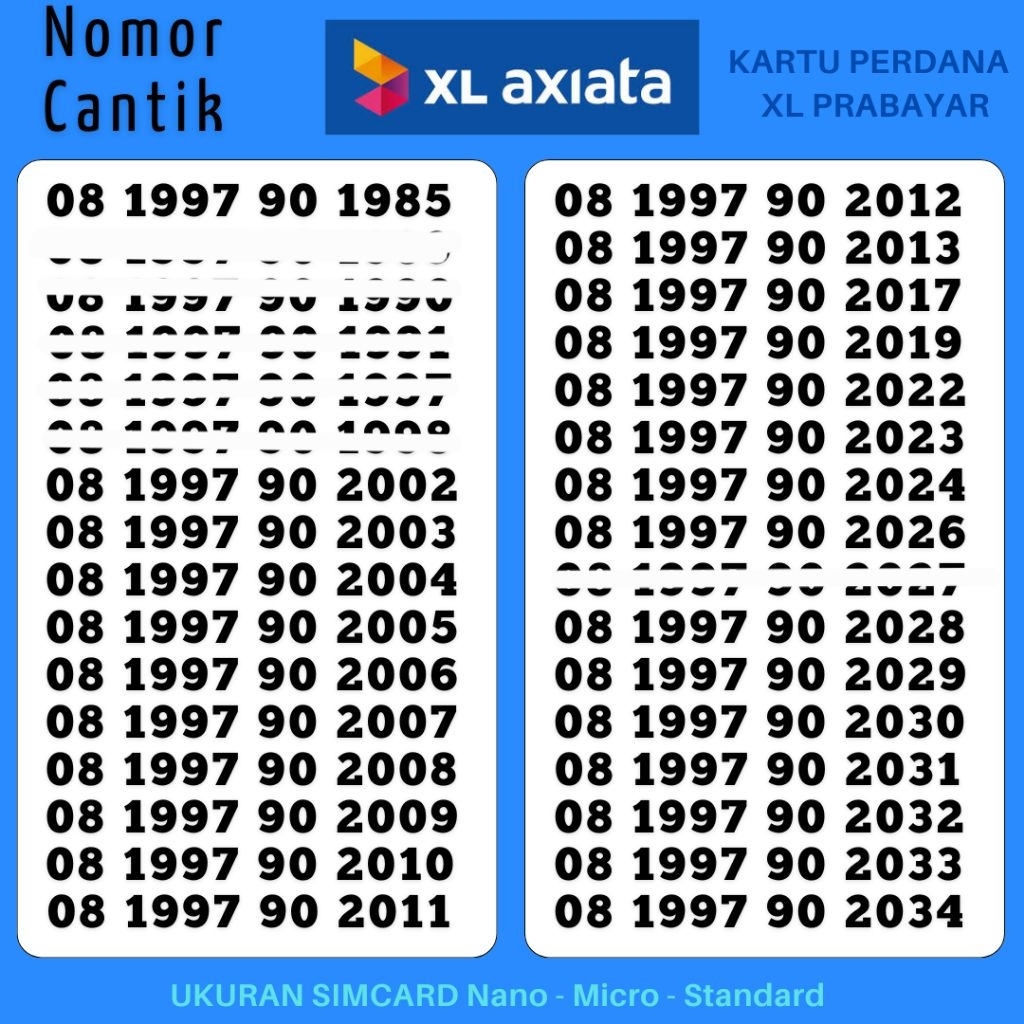 Nomor Cantik XL Tahun 1997 Triple Super Abab 0819 0877 Kartu Perdana xl Support 4g lte 5g 10 digit N