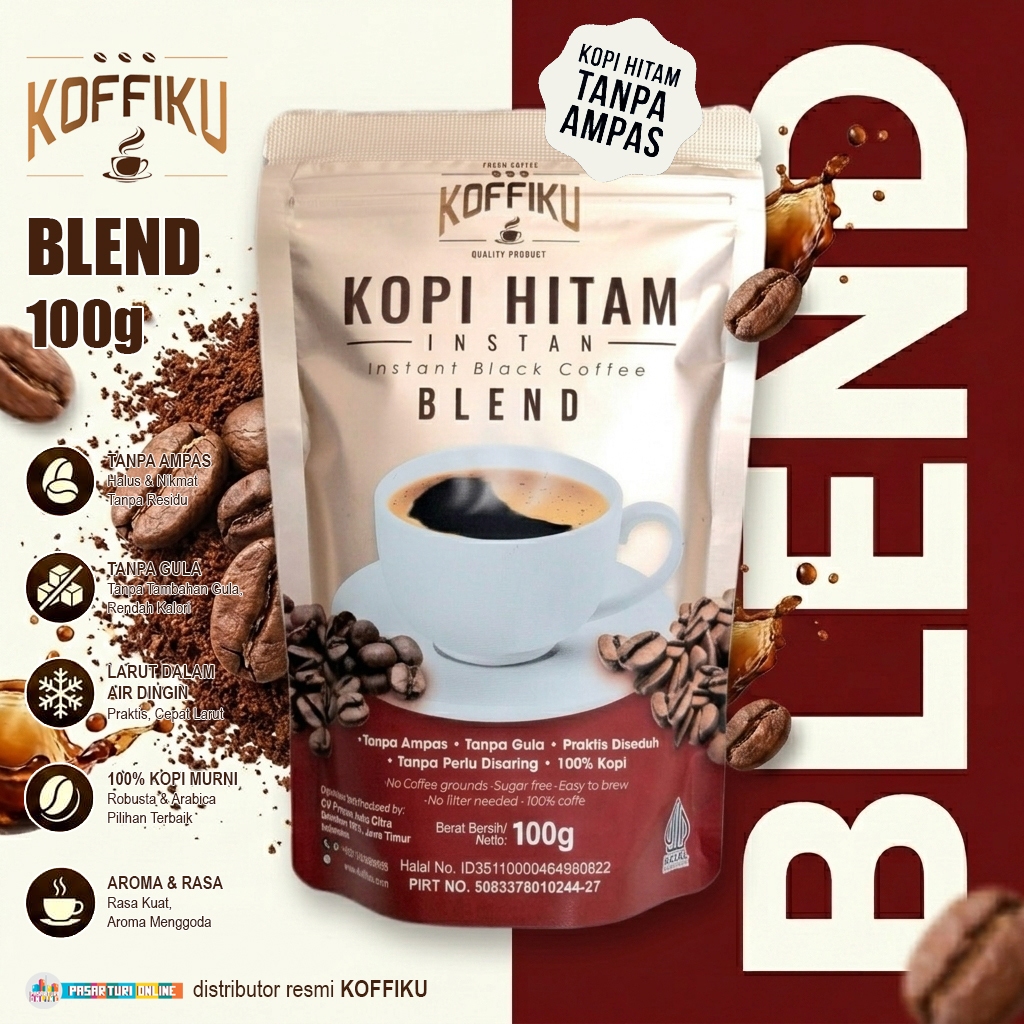 KOFFIKU [BLEND] 100gr Kopi Instan Hitam Tanpa Ampas & Bebas Gula Praktis / Spray Dried Instant Coffe