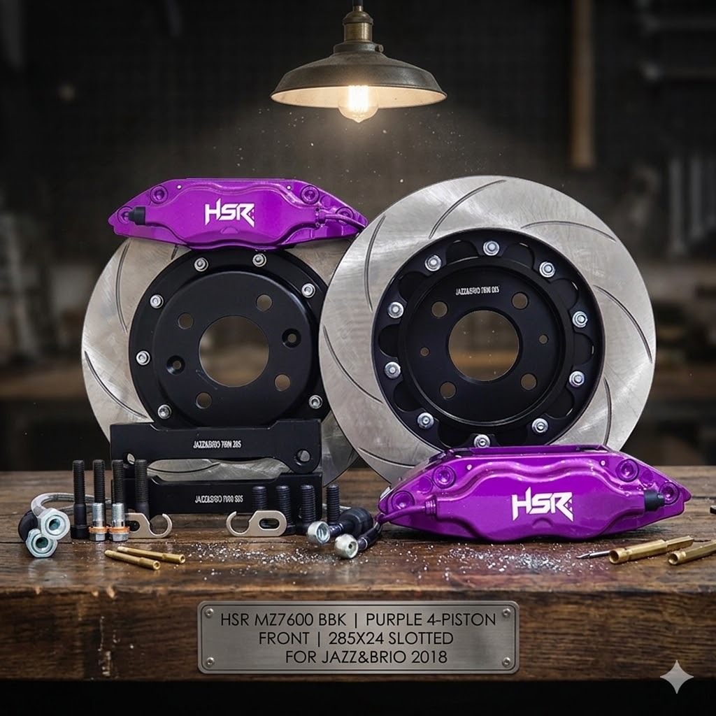 BBK PURPLE HSR 4 PISTON MZ7600 FRONT 285X24 SLOTTED JAZZ&BRIO 2018 BREMBO HSR UNTUK MOBIL HONDA BRIO
