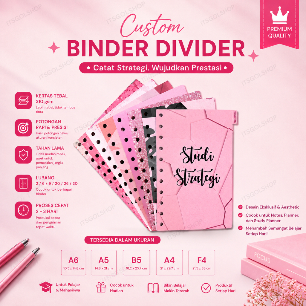 PEMBATAS BINDER CUSTOM | PEMBATAS BUKU BINDER A6 | BINDER A5 | BINDER B5 | BINDER A4 | BINDER F4