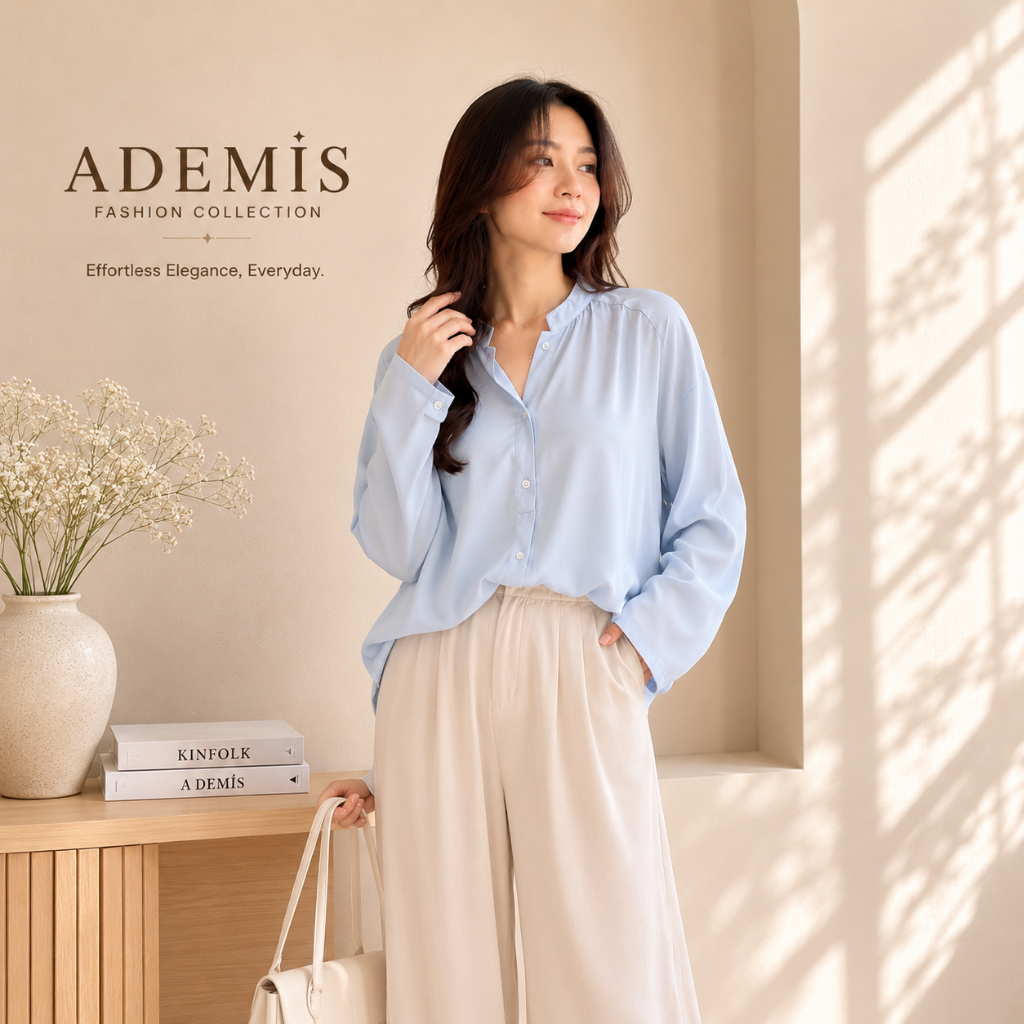 Ademis Ixora Kemeja Blouse Polos Lengan Panjang Atasan Wanita