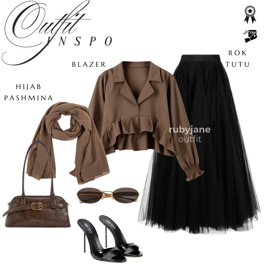 Outfit Ngopi & Hangout Muslimah || Hijab Blazer Rok Tutu || One Set Hijab Casual Elegant SPJO79