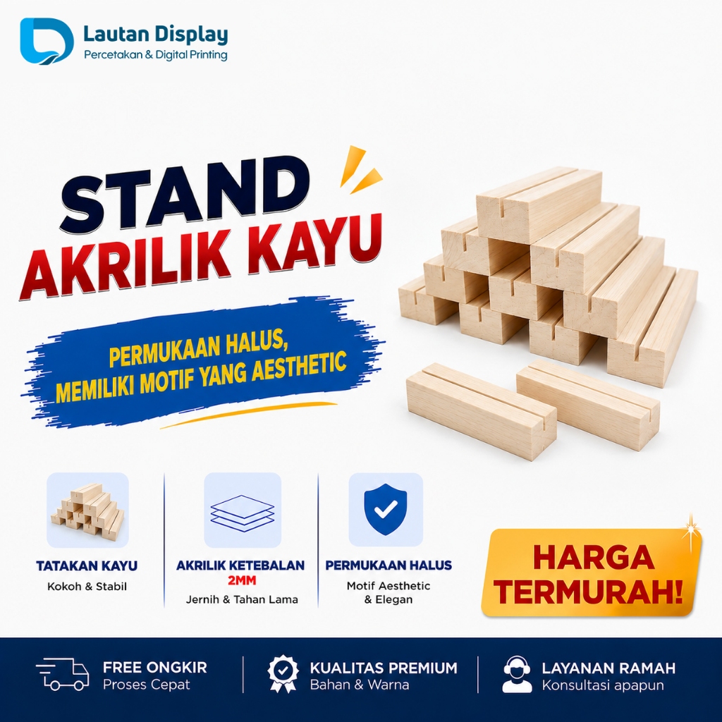 Stand Akrilik Kayu, Tatakan Akrilik Kayu Jati Belanda, Wooden Stand Acrylic A5, Tatakan Kayu Akrilik